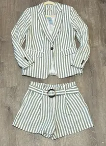 LOFT Striped Linen Blend Blazer & Shorts Set (Blazer 0P / Shorts 2P) NWT