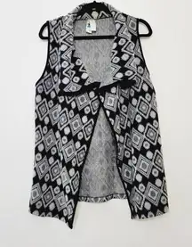 Society Girl Womens Medium Grey & Black Bohemian Tribal Aztec Patterned Cardigan