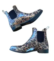 Leopard Print Waterproof Chelsea Ankle Boots Size 8