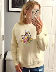 Vintage Embroidered Birdhouse Floral Crewneck