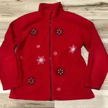 Nick & Sarah Vintage Red Zip Up Embroidered Snowflake Sweater Women’s Medium