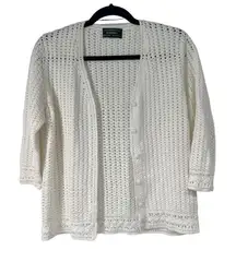 Lauren Ralph Lauren‎ White Crochet Fabric Covered Buttons Cardigan Women’s