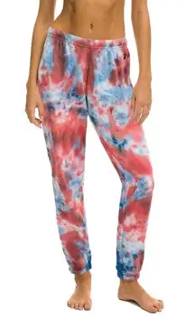 Aviator Nation LIGHT WEIGHT HAND DYED SWEATPANTS - TIE DYE RED sz S retails $148