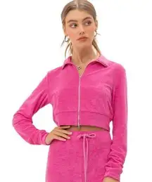 NWT Pretty Garbage Pink Cropped Terrycloth Zip Up Sweatshirt/Jacket Size Small