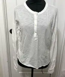 Michael Lauren Women's T-Shirt Size XS White‎ Heather 1/2 Button Long Sleeve