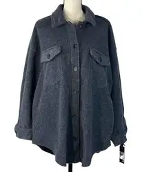 Black Tape Dex 1X-Large Fleece Jacket Button Up Long Sleeve Pockets Gray Womens