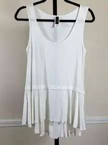 Minimalist White Tiered Babydoll Tank Soft Stretch Casual XS Festival Boho Flowy