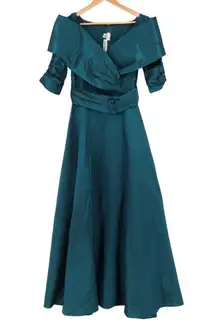Vintage Teal Taffeta Gown Mother of Bride Old Hollywood Elegant Formal Size 9/10