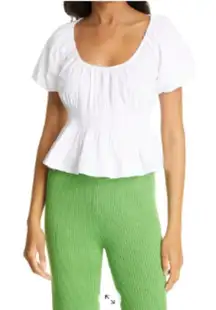 STAUD Lucia Smocked Poplin Top