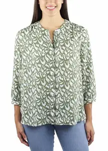 Jachs girlfriend size medium Olive army green and White Patterned Blouse