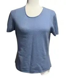 Amour Vert 100% Recycled Cashmere Short Sleeve Sweater Blue Size L Rare