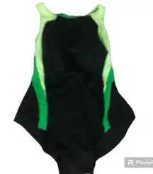 Woman Within NWT  High Neck Color Block Swimsuit Sz 16W Black/Green