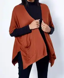 SUSAN GRAVER weekend jersey knit relaxed oversized Rust Open Front Cardigan