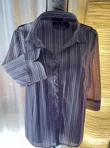 DCC Striped Stretch Blouse Button Up Cute For Work, Purple pink White