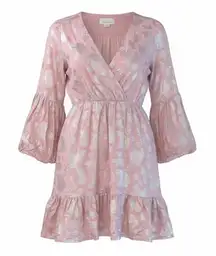 Anthropologie Jolene Jacquard Mini Dress Pink Shimmer Sparkle Puff Sleeve XS NWT