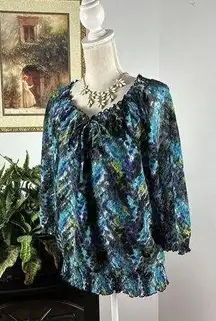 AGB Women Blouse 3/4 Sleeve Lace Key whole Round Neck Lined Elastic Neck Hem