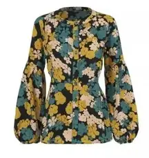 *CAbi #4158 Favorite Blouse Womens Size Medium Floral Button Long Puff Sleeve