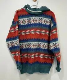 EVA Vintage Wool Sweater Hood Fairisle Knit‎ Womens Large Colorful Bright Maine