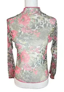 Fillil sheer leopard print long sleeve top floral Y2K festival rave sheer