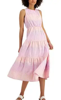 Charter Club Women S Cotton Preppy Party Plaid Midi Baby‎ Shower Pink Blue Dress