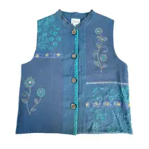 Vintage  Floral Bead Embroidered Blue Vest