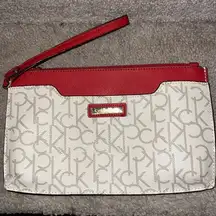 Calvin Klein  signature large wristlet clutch wallet monogram cream red