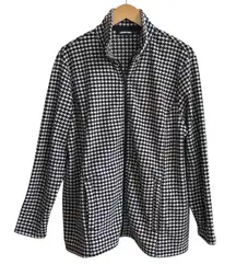 Lands End Womens 1X Black White Houndstooth Full Zip Fleece Jacket