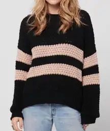 Knot Sisters Stripe Open Knit Black & Cream Sweater (Size Small)