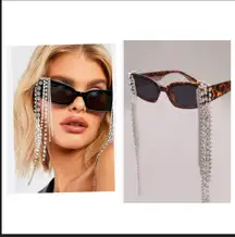 Tortoise Shell Rhinestone Tassel Sunglasses 