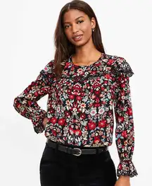 LOFT Petite Floral Ruffle Scalloped Yoke Top NWOT Size XSP