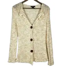 BCBGMaxAzria Tan Beige Cream Ivory Knit Button Down Knit Boho Cardigan Sweater