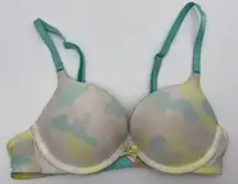 Victoria's Secret Push-Up Bra Padded Aqua Blue Yellow Camo Print Women's 32B