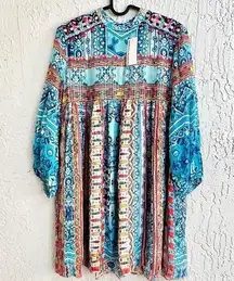 Hemant and Nandita silk tunic mini blue dress Small new with tags