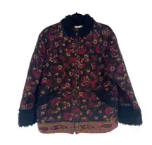 IVY Tapestry Full Zip Jacket Black Red Paisley Pockets Mock Neck Size Medium