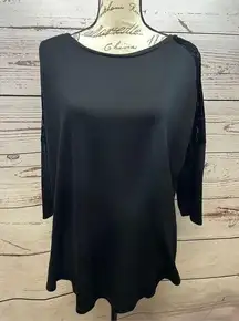 Bobeau XL black pullover 3/4 sleeve top with velvety soft long sleeves - 3134