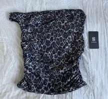 SUUKSESS off the shoulder top in black/grey cheetah print