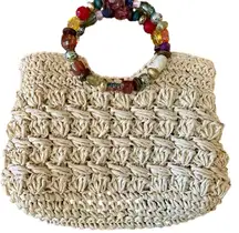 Cappelli Woven Straw Bag With Jeweled Handles