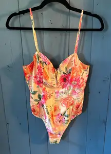 For Love & Lemons Floral Peony Bodysuit with Spaghetti Straps | Size Small