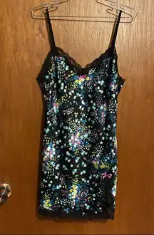 Vintage Victoria Secret Silky Floral Lingerie Slip Dress With Lace Size Medium