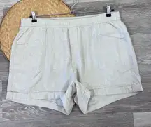 Linen high waisted shorts w/‎ stretchy waistband oatmeal beige