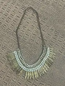 Boho Statement Feather Necklace Brass Charms Rhinestone Bib Necklace