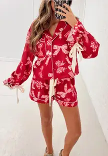 Red Bow Silk Pajama Set
