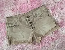 Distressed Khaki Pink Shorts Button Fly Frayed Hem Low‎ Rise Casual Free People