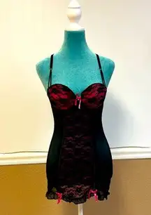 Native Intimates Black Lace Hot Pink Accent Babydoll Size 34B Adjustable Straps