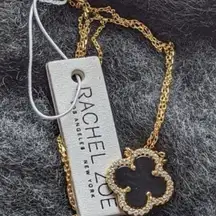 NWT Rachel Zoe Sterling Silver Black Clover Pave Necklace