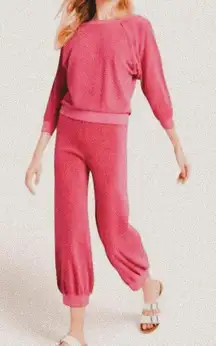 Suzie Kondi Hot Pink Terry Cloth Lounge Set – Y2K Retro Track Style, Size XS