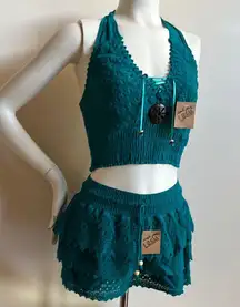 Teal Crochet Halter Top and Skort  Set