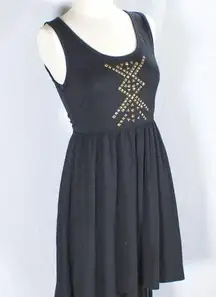 Black Open Back High Low Dress with Gold Pyramid Spike Detailing Size Medium