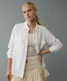 American Eagle Women’s Button Up Shacket Oversized Cream White Denim Size S