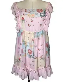 Dolls Kill  x HOLLY HOBBIE Pat A Cake Ruffle Chiffon Dress Floral Pink, size XXL